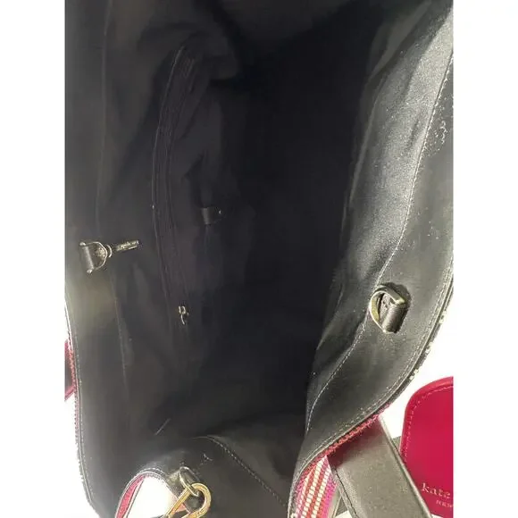kate spade new york Manhattan Foliage Plaid Fabric Large Tote Bag Pink Multi EUC - Picture 10 of 14